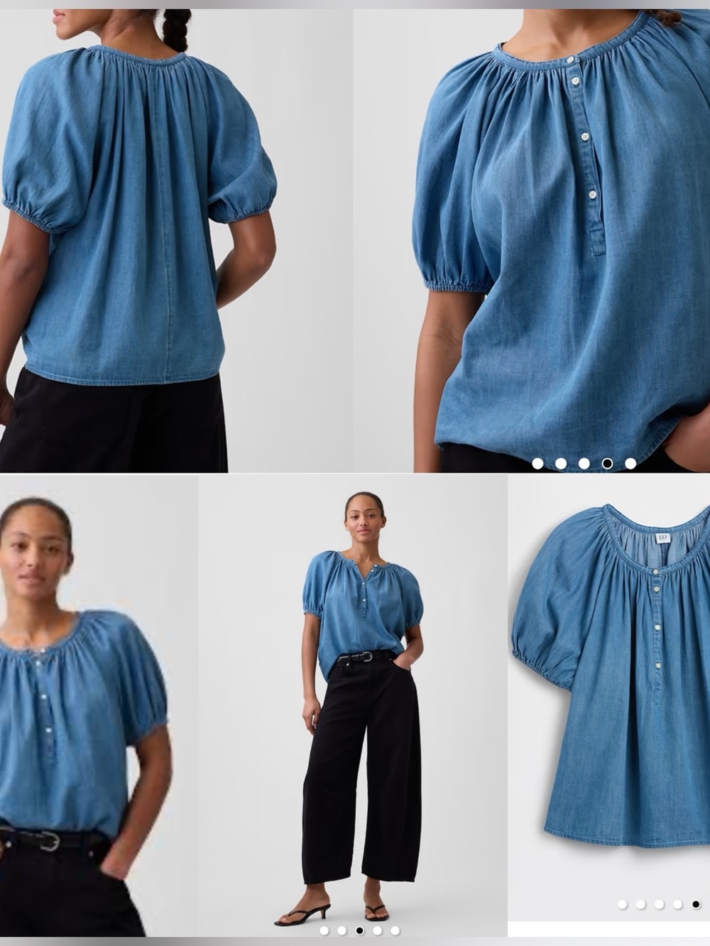 Gap cotton denim puff sleeve relaxed blouse xl nwt